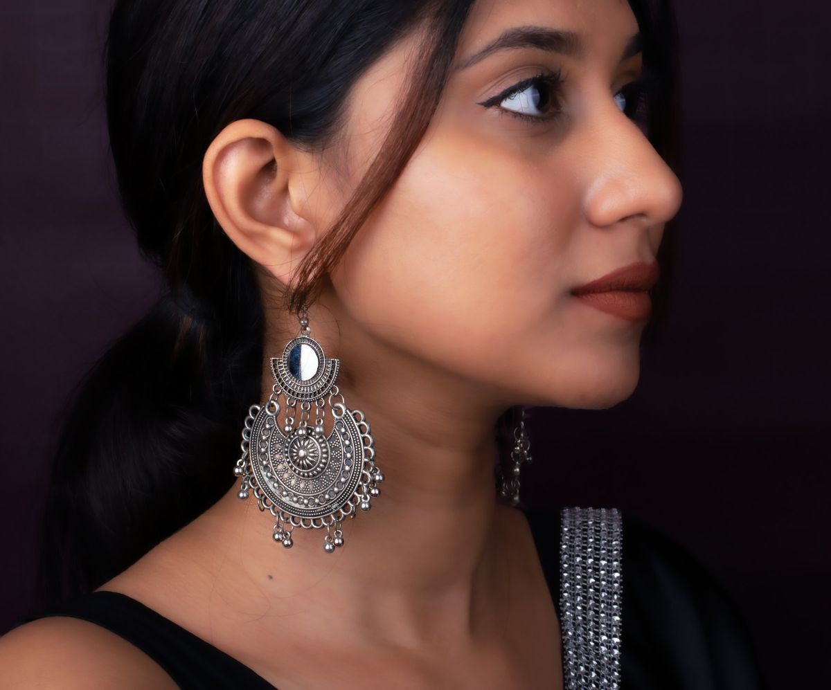 Silver chandbali product photography by Team TSB