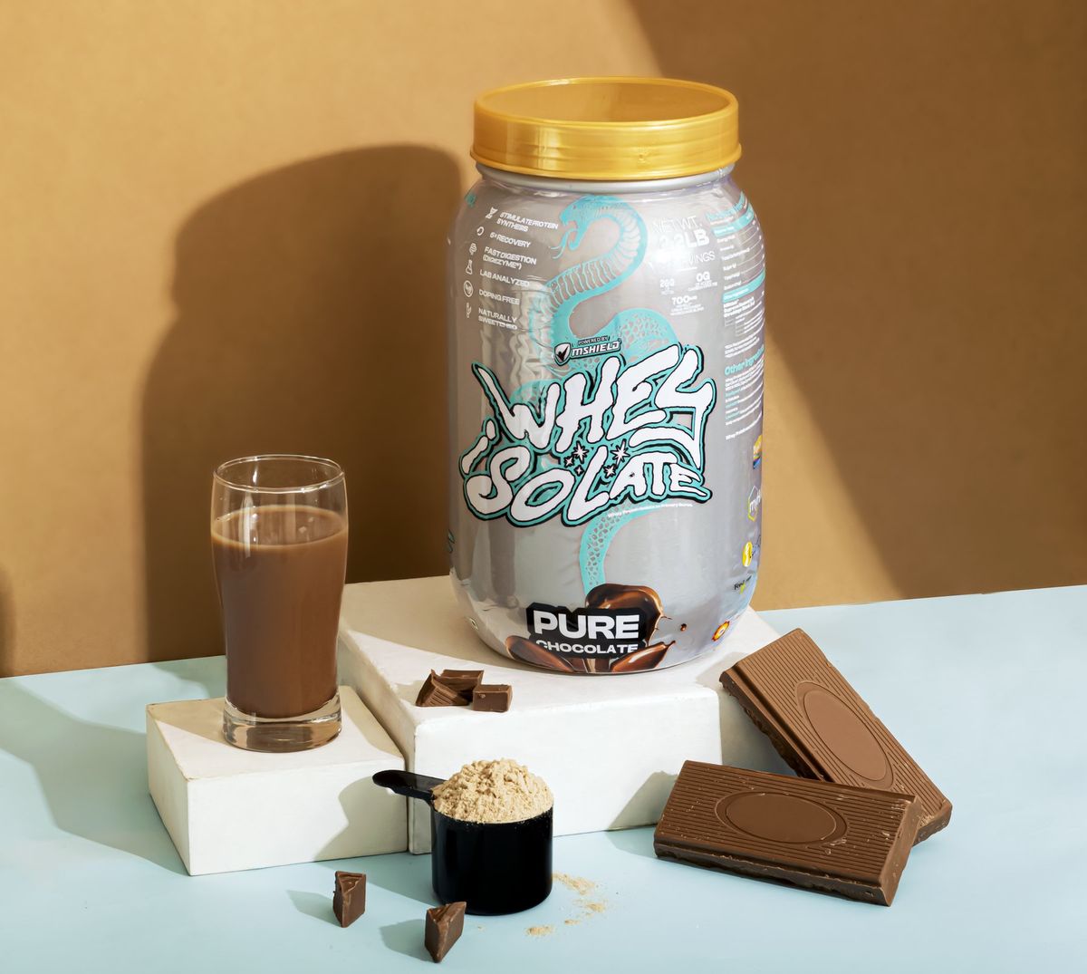 Whey isolate tub product photography by Team TSB